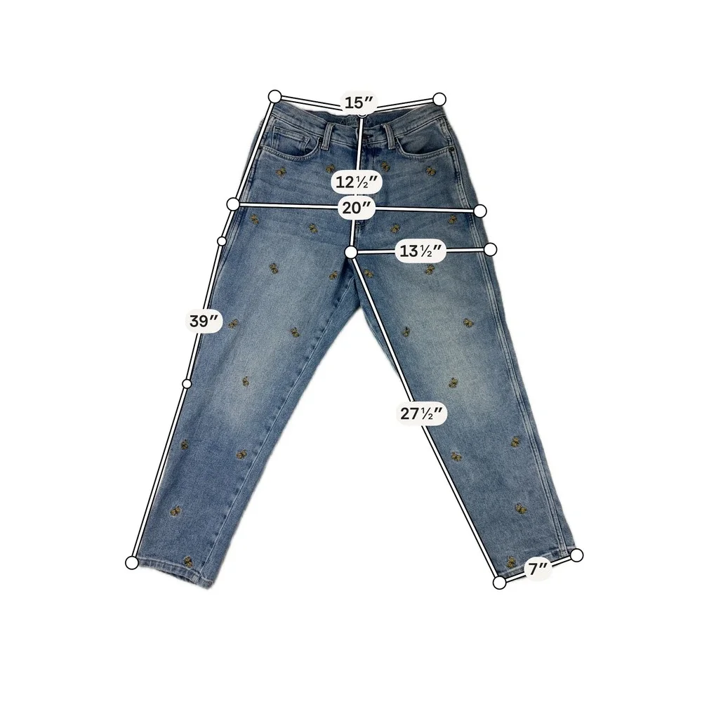 Arizona Jean Co Highest Rise Curvy Mom‎ Jeans Blue Butterfly Embroidered Size 13